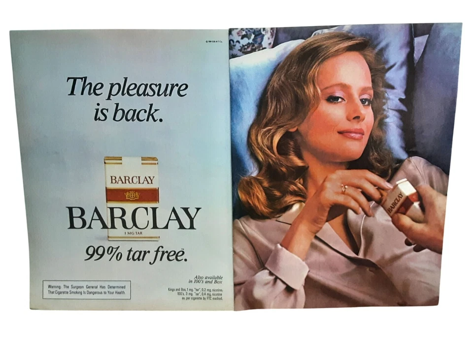 Póster impreso tabaco 1981 anuncio de cigarrillo Barclay vintage “The Pleasure is Back” Foto 1 de 1