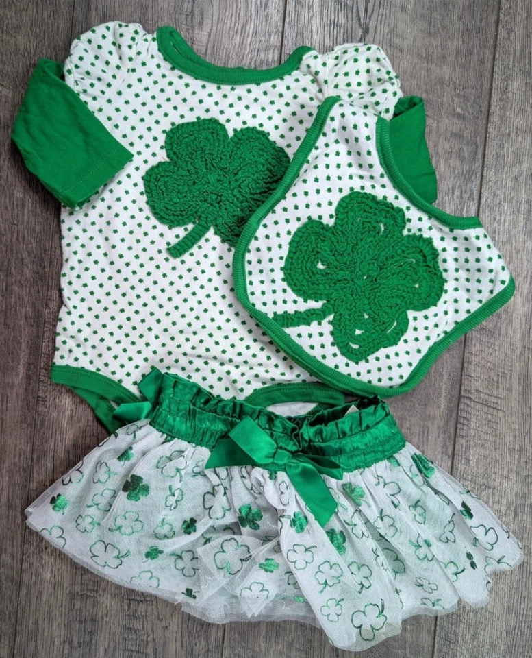 Baby Girl Clothes Koala Kids Newborn 3pc Green Shamrock Skirt Outfit - Image 1 of 4