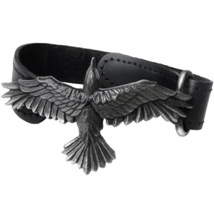 Alchemy Gothic Black Consort Flying Raven Wriststrap Leather Bracelet A109 NWT - Picture 1 of 4
