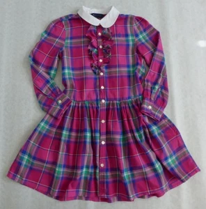 RALPH LAUREN Roll-Tab Long Sleeve Pink Plaid Soft Cotton Shirt Dress 6T - Picture 1 of 15