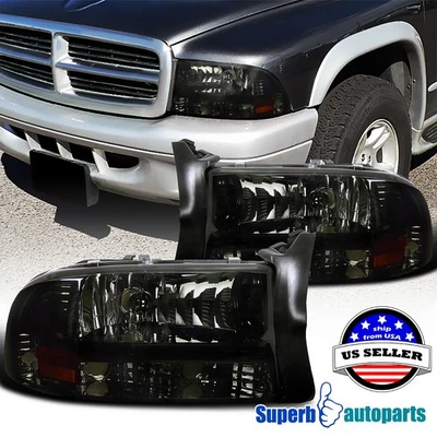 Fits 1997-2004 Dodge Dakota Durango Headlights Smoke Bumper Signal Pair - Image 1 of 4