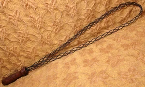 antique primitive braided 29"l by 4"w rug beater w/wood oak handle-nice patina - Picture 1 of 7