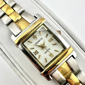 Geneve Quartz Watch Two Tone Gold Silver Tank Women 19mm, Working, New Battery - Picture 1 of 14