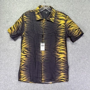John Varvatos Hemd Herren XS schwarz gelb zitrone Tigerstreifen Knopfleiste Modal - Bild 1 von 8