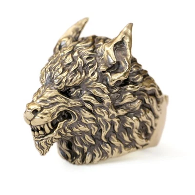 Огромный волк человек мотоциклиста кольцо панк латуни животное кольцо BK323D открытый нам размер 8 ~ 15 BZ - Изображение 1 из 4