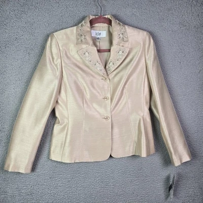 Chaqueta Blazer Le Suit Mujer 4P Champagne Floral Bordado Cuello Elegante Evento Foto 1 de 4