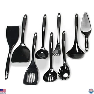 9-Piece Melamine Kitchen Tool & Utensil Set - Black Cooking Essentials - Picture 1 of 2
