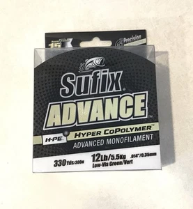 Sufix Advance Lo-Vis Green 12lb Hyper Copolymer Monofilament 330 Yard Mono NEW - Picture 1 of 3