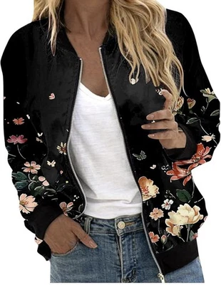 NANTDOG sz Large bust 44" floral on black print long sleeve zipper front jacket - Image 1 of 4
