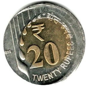 ERROR - 2021 INDIA REPUBLIC 20 RUPEE RAINDROP BI-METALIC 1 UNC ERROR COIN # D - Picture 1 of 2