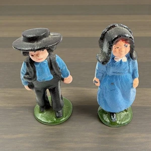 Vintage Amish Couple Cast Iron Figurines Hand-Painted Folk Art - Picture 1 of 7