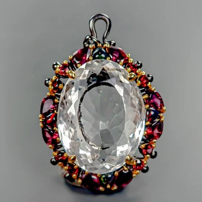 Jewelry gem 38 ct Natural Quartz Pendant 925 Sterling Silver  /NP50912 - Image 1 of 4
