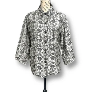 Vintage Chico’s Design grau Animal Print Jacke bestickt künstlerisch Boho Gr. 2 L - Bild 1 von 7