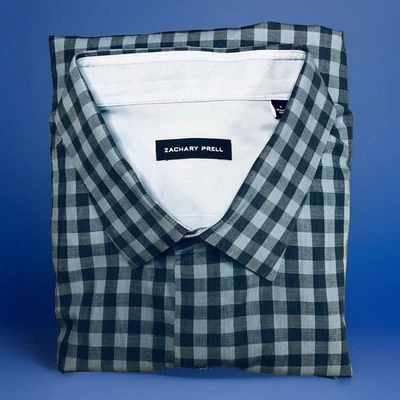 Camisa Zachary Prell Para Hombres L Azul A Cuadros Abotonada Manga Larga Informal a Cuadros Informal Foto 1 de 4