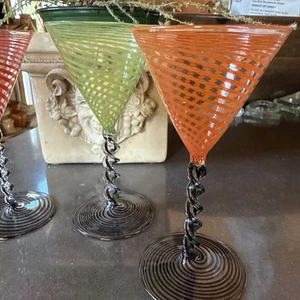 Bimini Werkstatte Rainbow Swirl Nero Stelo Twist Vetro Cocktail Cordial Austria4 - Foto 1 di 10