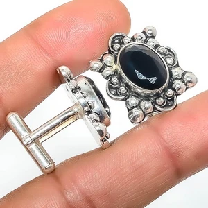 Gemelos de joyería enchapados en plata con piedras preciosas de ónix negro TCL7788-3 - Imagen 1 de 4
