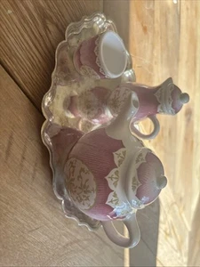 American Girl Felicity Colonial PARTIAL Pink Tea Set Silver Tray Plate Pot 2010 - Picture 1 of 8
