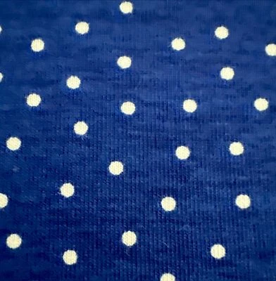 Vtg Cotton Spandex Knit W56”xL3yds White Polka Dots on  Blue 3 PCS+3FREE! - Image 1 of 4