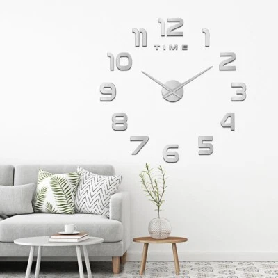 3D Large Wall Clock Acrylic Modern DIY Mirror Surface Sticker Office Decor Home - image 1 of 4