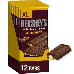 HERSHEY'S Milk Chocolate with Almonds XL,Candy Bars,4.25 oz (12 Count,16 Pieces) - Picture 1 of 6