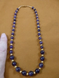 (v306-C) 19" long purple Amethyst crystal gemstone + brass bead beaded Necklace - Picture 1 of 2