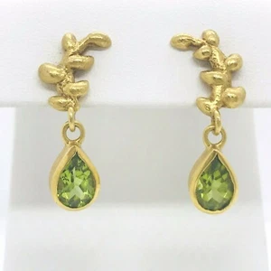 Peridot 18k Yellow Gold 10.3 Grams Drop Pierced Earrings - Picture 1 of 8