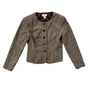 Talbots Womens Size 4 Brown Tan Acrylic Cotton Marled Lined Button Blazer Jacket - Picture 1 of 17