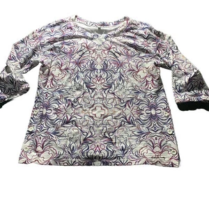 T by Talbots Shirt Damen XL weiß lila 3/4 Arm Blumen geometrisch schlankmachend - Bild 1 von 10