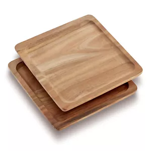 2x Tablett-Set aus Akazienholz - quadratische Deko-Bretter - Serviertabletts - Bild 1 von 5