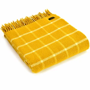 TWEEDMILL TEXTILES THROW 100% Wool Sofa Bed Blanket Rug - CHEQUERED CHECK YELLOW - Picture 1 of 12