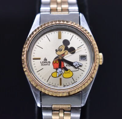 Vtg LORUS Seiko Mickey Mouse Watch Women Date V827-0050 Disney NEW BATTERY - Image 1 of 4