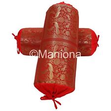 Indian Bolster Silk Red 2 pcs Elephant Print Kantha Style Bolster Yoga Tubalor