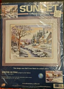 Dimensions Sunset 13691 Counted Cross Stitch Kit Winter Outing 18”x15” 2001 NEU - Bild 1 von 3