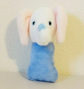 Vintage Eden Toys Blue & White Elephant Baby Rattle Stuffed Plush 6" - Picture 1 of 3