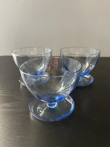 Electric Blue Soft Faceted Sundae Dishes - Art Deco to Mid Century era -set of 3 - Picture 1 of 8