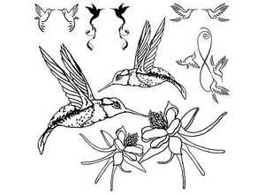 Hummingbirds by Neely 9 pcs 3/4" to 5" Black Fused Glass Decals - Picture 1 of 1