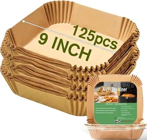 Large Air Fryer Disposable Paper Liners Square 9 Inch 125 Pcs Parchment paper - Picture 1 of 3