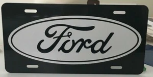 Black aluminum license plate tag metallic silver Ford logo - Bild 1 von 2