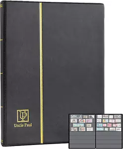 Stamp Album Stockbook, 160 Pockets 20 Black Sides Leatherette Padded Black Cover - Picture 1 of 12