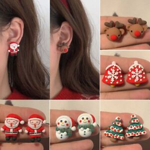 Cute Santa Claus Elk Christmas Tree Resin Stud Earrings Women Christmas Gift