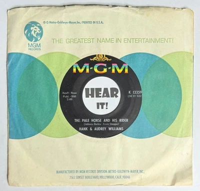 Dark Haunting 50s Hillbilly 45 HANK & AUDREY WILLIAMS Pale Horse & His Rider MGM Foto 1 de 3