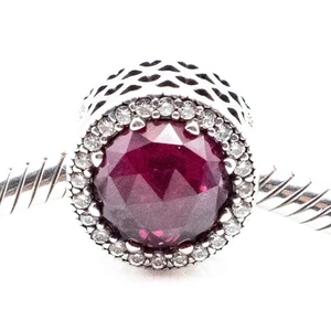 PANDORA Retired Radiant Hearts Sterling Silver Charm With Cerise Crystal - Picture 1 of 5