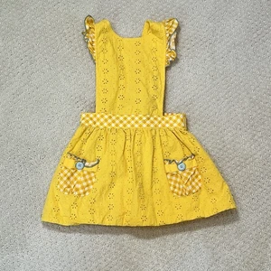 Matilda Jane Splendid Sunshine Pinafore Eyelet Dress Cotton Yellow Girls 4 - Picture 1 of 12