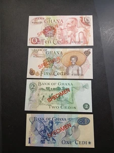 Juego de muestras de billetes de Ghana 1-10 Cedis (1976-1977) Banco de Ghana - ENVÍO GRATUITO - Imagen 1 de 12