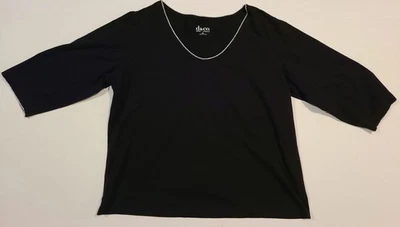 Camiseta Top Denim & Co XL Tejida con Mangas 3/4 Negra con Borde Blanco Talla XL Foto 1 de 4