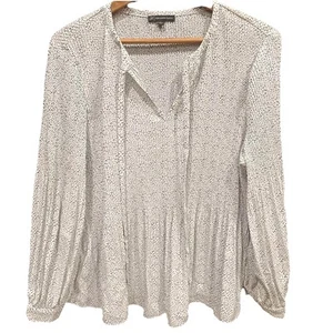 ADRIANNA PAPELL Langarmshirt creme mit schwarzen Tupfen Gr. L - Bild 1 von 5
