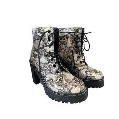 Madden Girl Archiee Black & White Snake Print Heel Combat Heel Bootie Size 6.5 - Image 1 of 4