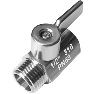 Mini Ball Valve Stainless Steel(316) 1/2" NPT Male x NPT Female Mini Ball Shu... - Picture 1 of 5