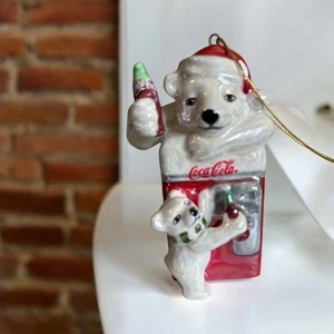 2004 Coca Cola Perlglanz Porzellan Eisbär Soda Weihnachtsschmuck - Bild 1 von 12