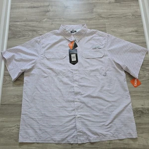 Habit Fishing Short Sleeve Shirt Check NWT Orange Blue - Picture 1 of 9